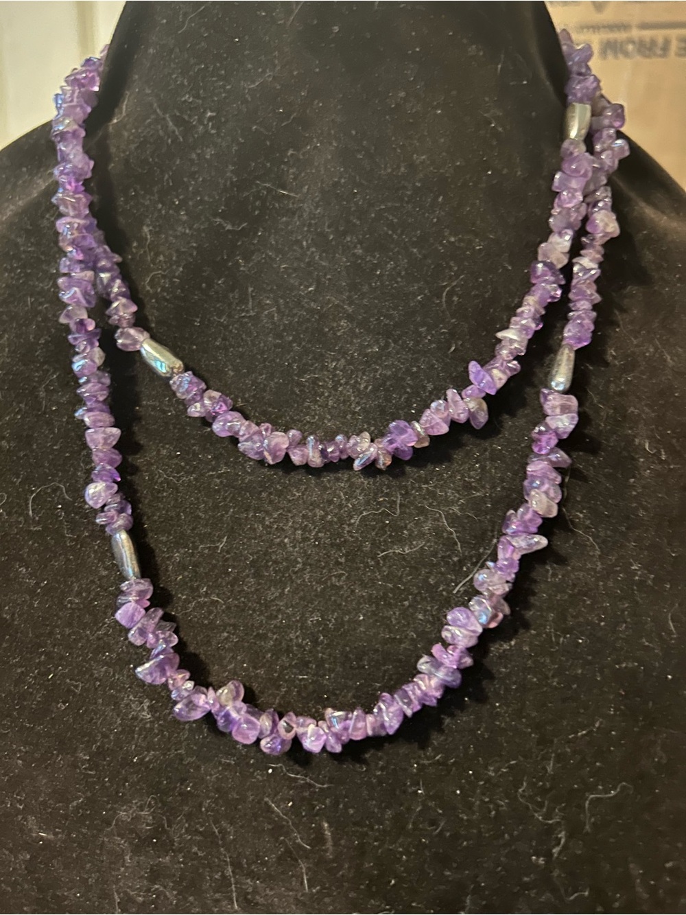 Purple Chip Beaded Necklace - Amethyst, Hematite  Women's Jewelry